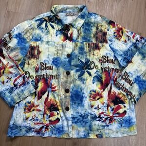 New Direction Women's 5X Button Up Shirt Artsy Flowy Colorful Bling